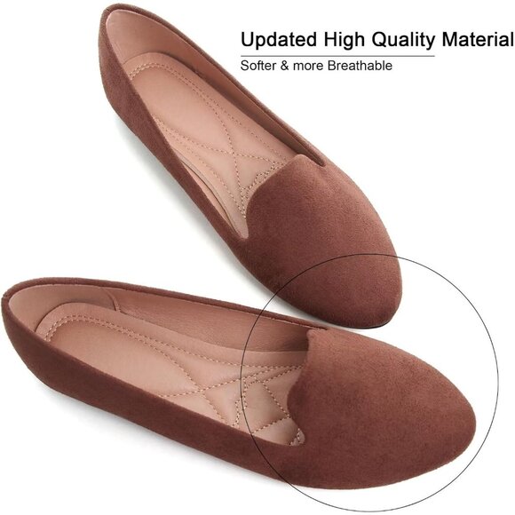 Women's Comfortable Round Toe Brown Flats Fashion Ballet Dressy Loafers Shoes - Picture 2 of 6